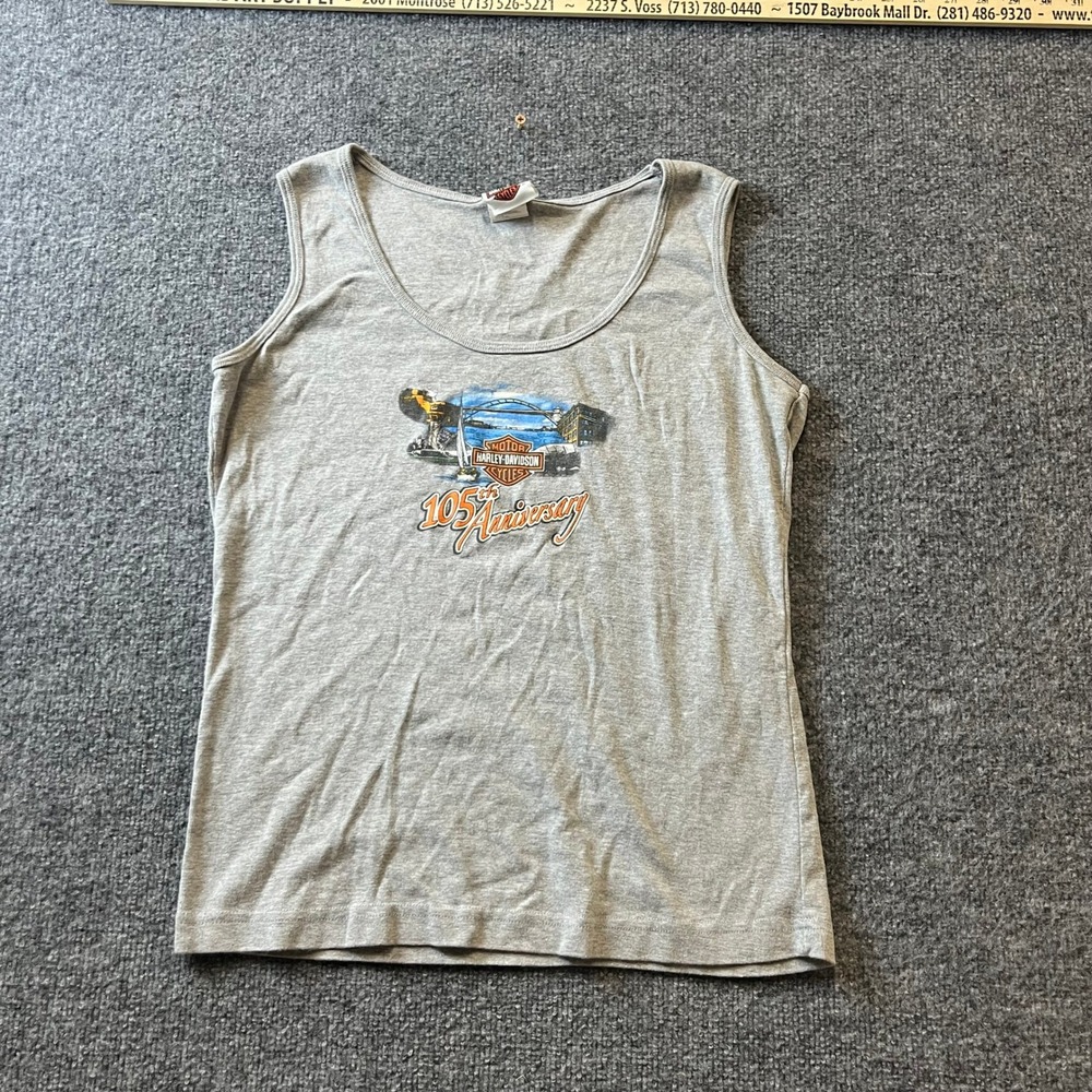 Harley-Davidson Tank Top Womens Size L Gray 105th Anniversary Graphic Sleeveless